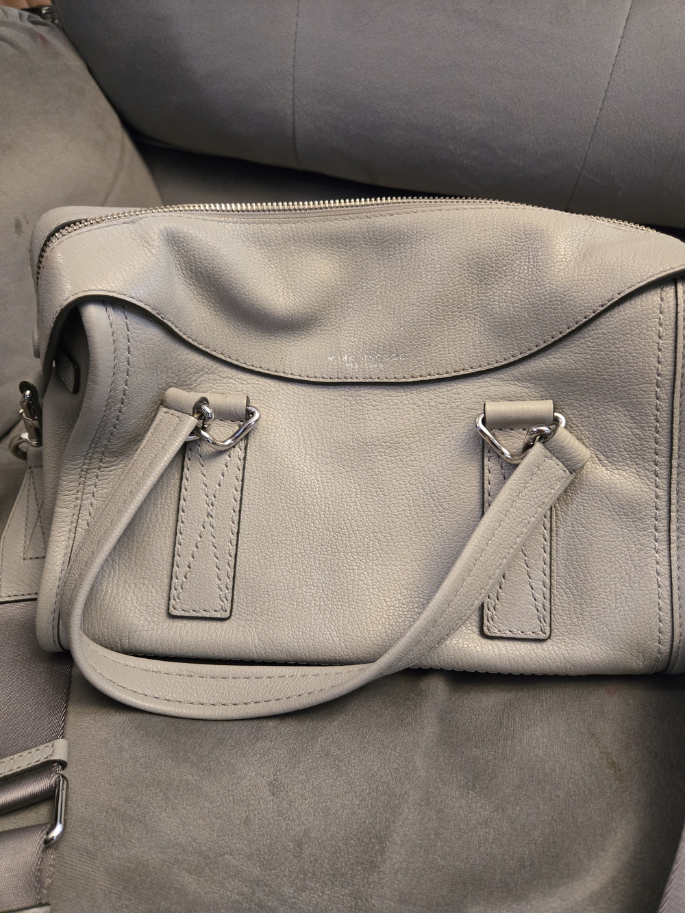 Marc Jacobs Gray Pebbled Leather Satchel Crossbody Bag